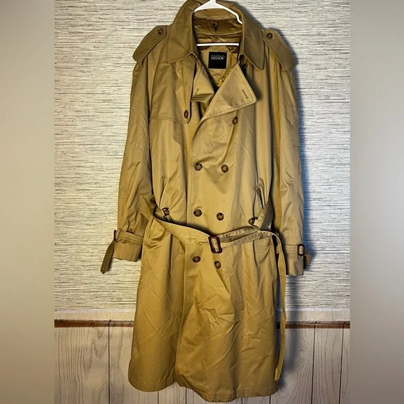 Vintage Austin Manor Belted Khaki Lined Trench Coat Size L (46) - Picture 2 of 8